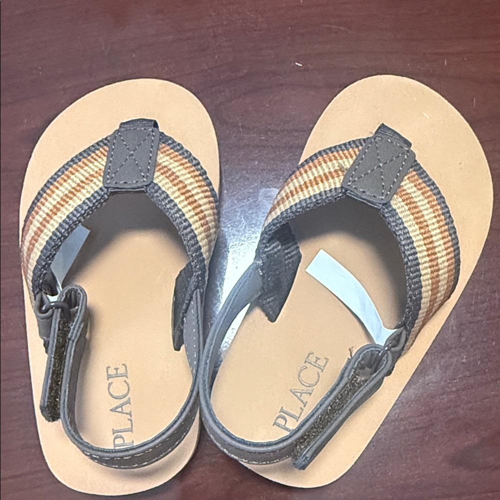 The Children's Place Brown and Tan Striped Sandals